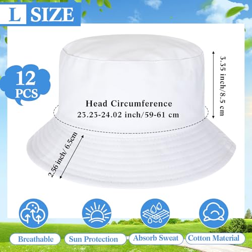 Image of 36 /24 /12 Pcs Bucket Hats for Men Women Bulk Cotton Fishing Cap UV Protection Beach Foldable Solid Color Sun Cap