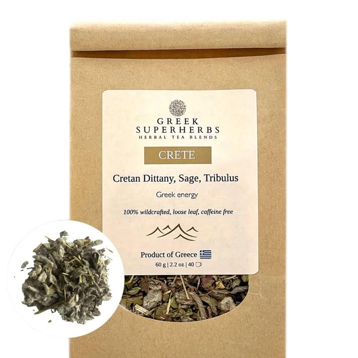 Miniatura 1 de Té de Creta  Té de hierbas sueltas de energía griega  Dittany of Creta, salvia, Tribulus  100% elaborado en forma silvestre, sin cafeína, natural,