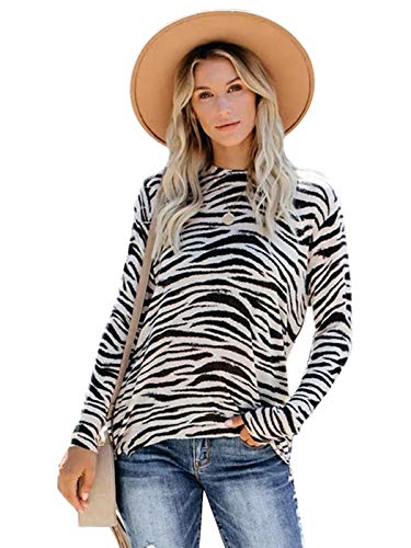 Anna-Kaci Women's Zebra Print Long Sleeve Pullover Tunic Top Fall Crewneck Sweatshirts, Zebra Print, Large