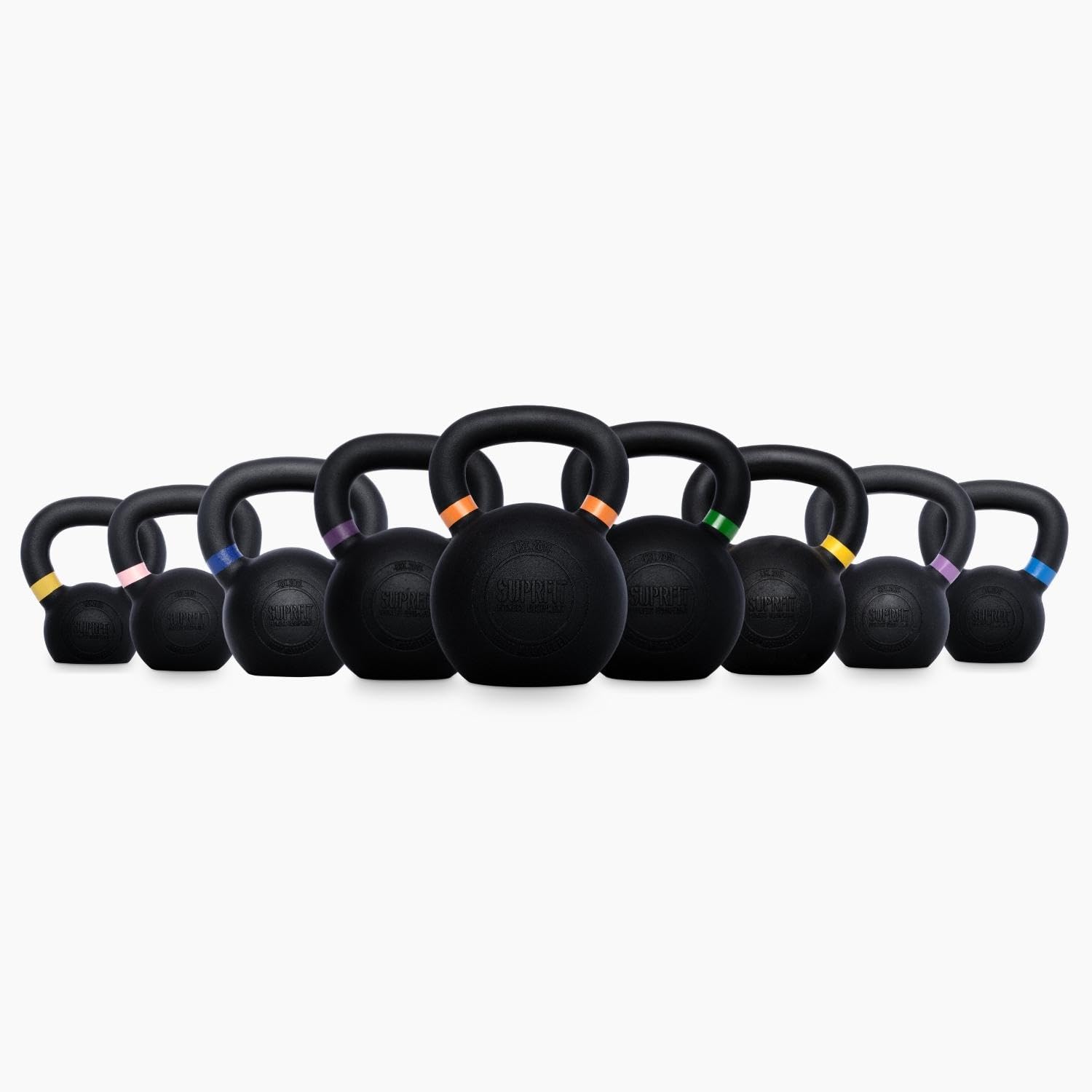 SUPRFIT – Elite Kettlebells – pulverbeschichtete Kugelhantel aus massivem Gusseisen für Fitness, Crossfit & Krafttraining – mit Farbcodierung zur besseren Unterscheidung der Gewichte