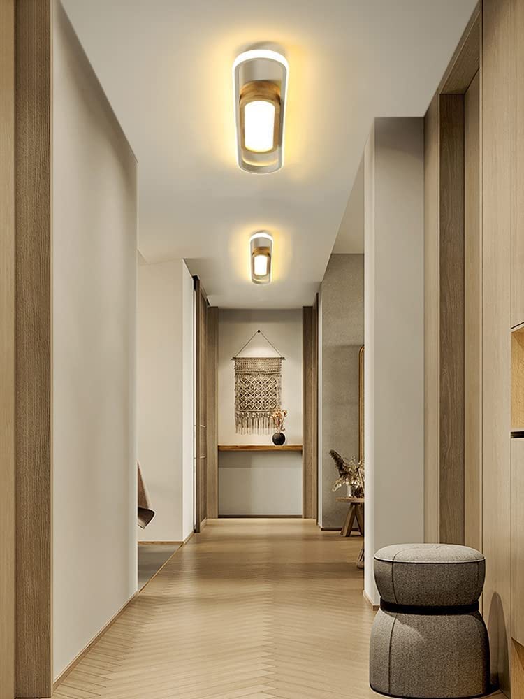 Drewniana lampa sufitowa LED z czujnikiem ruchu do wnętrz nowoczesna przedpokoju lampa sufitowa z czujnikiem światła dziennego przedpokoju sypialni korytarza balkonu