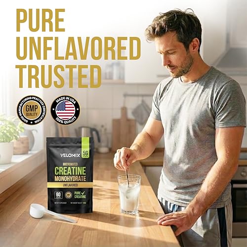 Image of VELOMIX Micronized Creatine Monohydrate Powder - 100% Pure Creatine Powder Unflavored and Easy to Mix | Supports Muscle Growth, Recovery, and Strength | 5000mg Per Serv (5g) - 60 Servings
