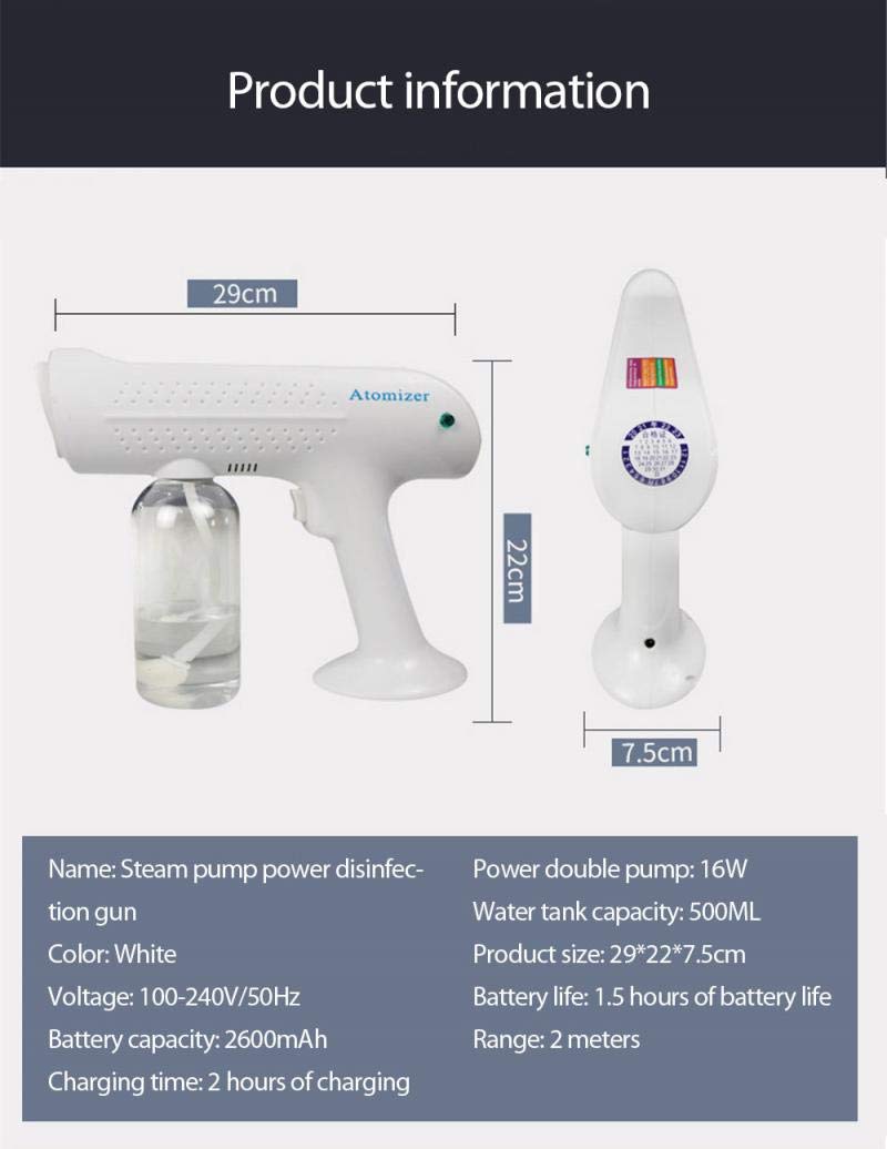 Máquina nebulizadora inalámbrica, pulverizador desinfectante Máquina atomizadora Desinfección portátil azul Vapor Eléctrico Nebulizador portátil Batería para el hogar Pistola pulverizadora Recargable