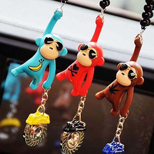 Ygmoner Wearing Sunglasses Monkey Car Charm Interior Rear View Mirror Hanging (Blue & Brake Caliper) #TOP5