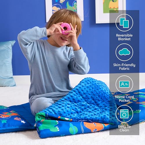 joiedomi toddler sleeping bag for kids 553939x303939 nap mat with removable pillow and minky blanket for toddler ages 3-7 roll up soft kids sleeping bag for boys girls kindergarten daycare sleepover