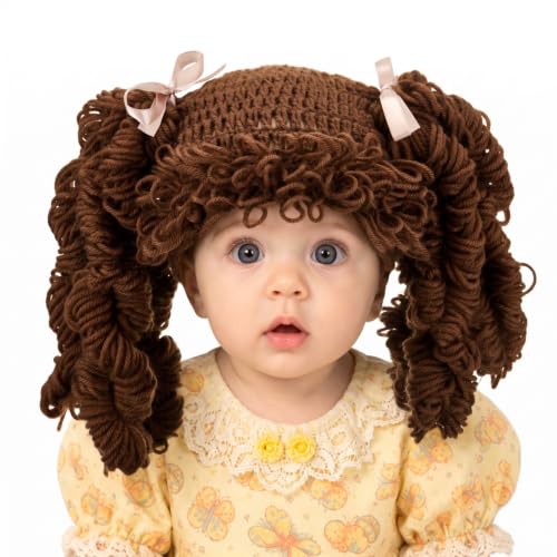 Halloween Cabbage Costume Yarn Wig, Brown 5, Curly Spiral Pigtails