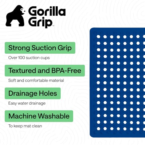 Image of GORILLA GRIP Patented Square Shower Stall Mat, Small Bathtub Floor Mats for Stand Up Showers, Suction Cups, Drain Holes, Machine Wash, Soft on Feet, Bathroom Accessories 21x21 Inch, Royal Blue Opaque