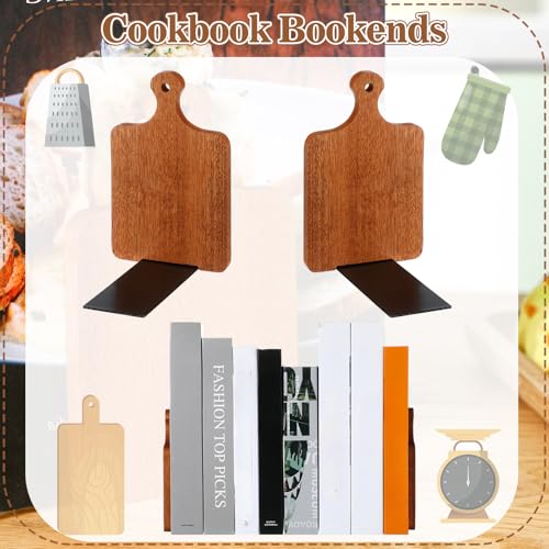 Jetec Wood Bookends, Kitchen Cookbook Bookends Quality Cutting Board Decorative Wooden Book Ends for Office Files Magazine Kitchen Books(Brown,Ebony)
