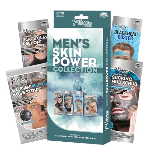 7th Heaven Mens Skin Power Gift Set - Energises & Revives Skin - 3 Masks and Nose Pore Strips