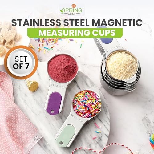 Image of Spring Chef Magnetic Stainless Steel Measuring Cups Set of 7, Winter Frost