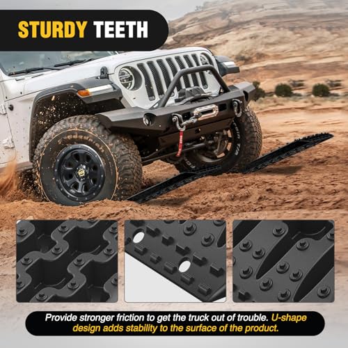 Image of Nilight Recovery Off-road Traction Boards Emergency Tire Ladder Mats For 4WD 4X4 Mud Sand Snow with 2PCS Mounting kit Zipper Bag 2 leashes (Black)