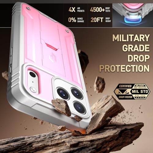 Image of Poetic for iPhone 17 Pro Max Case with Camera Control Capture Button, [Built-in Stand] [Built-in Screen Protector] Full-Body Military Grade Rugged Phone Case for iPhone 17 Pro Max, Pink