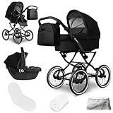 Bergsteiger Venedig Nostalgie Kombikinderwagen 3-in-1 – Babywanne, Sportsitz & i-Size Babyschale, Luftreifen, Federung, höhenverstellbarer Griff, faltbar, Zubehör