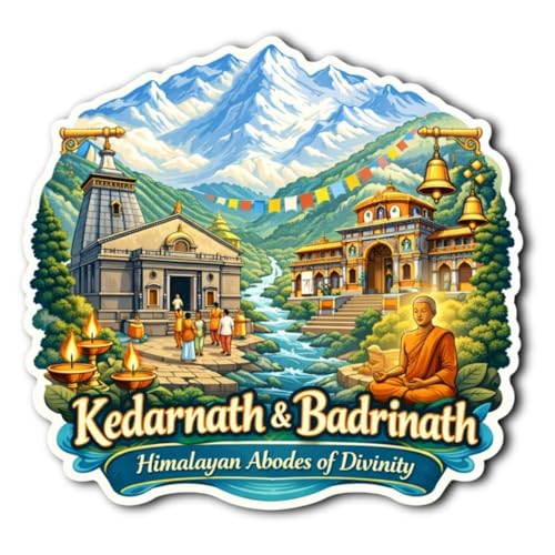 Image of Apna Gift Wooden Fridge Magnet Sticker for Refrigerator Door | Multipurpose Office Magnet Home Kitchen Decor | Souvenir Gift Travel Memory Fridge Decoration | 4 x 3 Inch Magnet (Kedarnath & Badrinath)