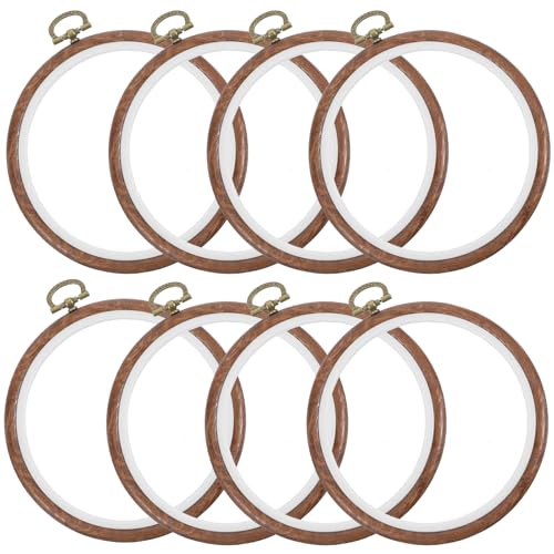 Classicseali 8PCS Embroidery Hoop Frame 4 Inch Embroidery Hoop Imitated Wood Embroiderys Hoops for Art Craft Sewing Circle Display Frame Kits for Embroiderys Handy DIY Ornaments Decoration