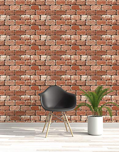 Image of DWELLSINDIA Bricks Self Adhesive Peel and Stick PVC Wallpaper Waterproof, Scratch Resistant, Laminated (41x244 CM, Rusty Red, Glossy)