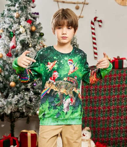 Kids Boys Ugly Christmas Sweater Fleece Sweatshirt 3D Funny Printed Long Sleeve Xmas Pullover Jumper3