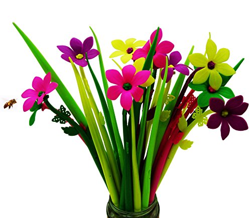 VANVENE 24-Count [12+12] Bouquet of Zephyranthes Assorted Color Flower Pen, Novelty Design Flower Arrangement Style Extra Fine Gel Pen of Grass and Zephyranthes