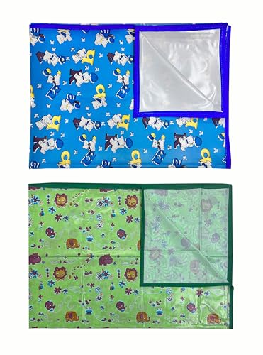 Image of EcoSoft Plastic Sheet,PVC Sheet for Kids,Rubber Sheet for Babies,Bed Wetting Protector(90 x 135 cm) (Blue Alphabet & Green Hippo)