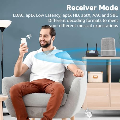 Image of 1Mii B03Pro+ Bluetooth 5.3 Transmitter Receiver Certified LDAC for TV Home Stereo, Long Range Bluetooth Extender Wireless Audio Adapter with Screen, Optical RCA AUX 3.5mm Outputs /Inputs