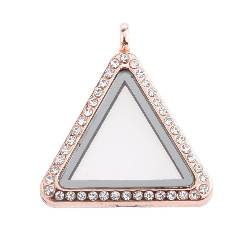 Living Memory Floating Charm Triangle Crystal Glass Locket Pendant Rose Gold