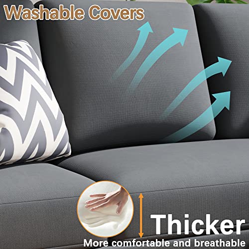 Furniwell Modular Sectional Small Sofa Couch Modern Fabric L-Shaped Convertible Couch With Movable Ottoman For Living Room, Apartment And Small Space (Dark Grey) #TOP3