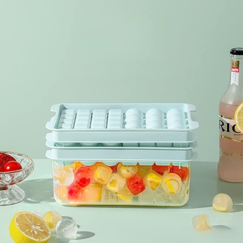 Miniatura 5 de Bandeja redonda y cuadrada para cubitos de hielo, molde para hacer bolas de hielo para congelador con contenedor, bandeja circular para cubitos de