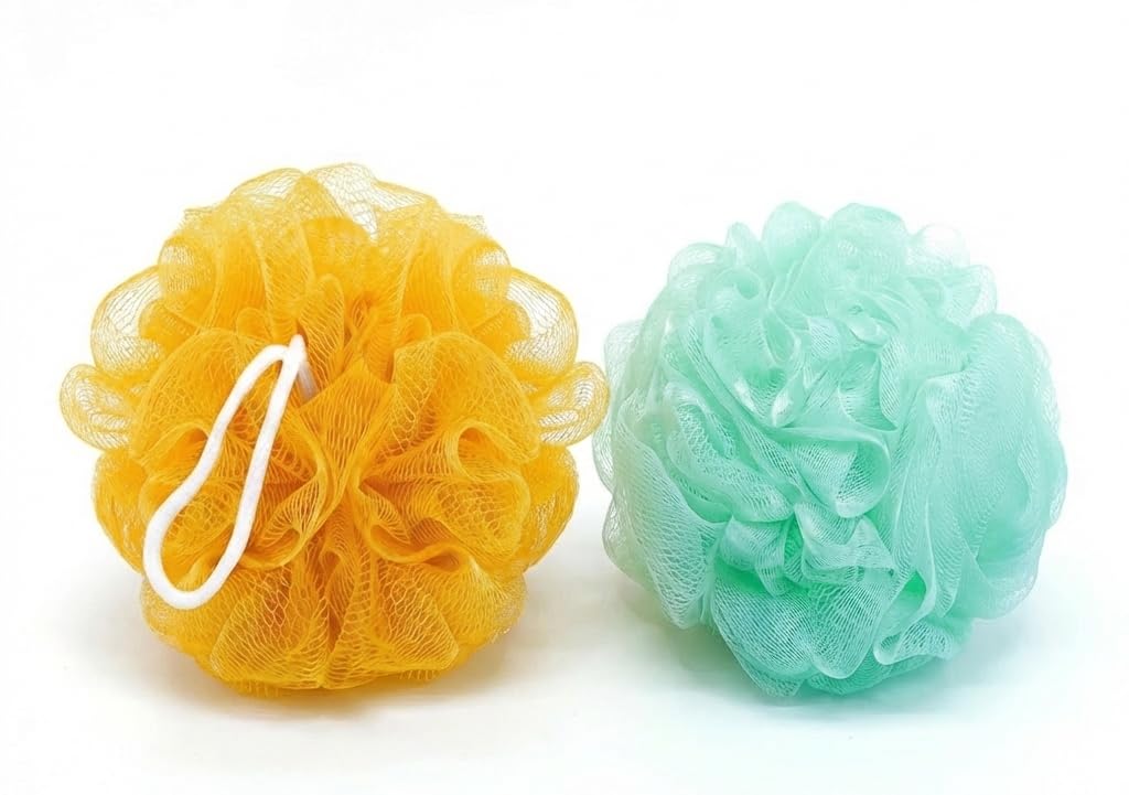 Premium Bath Loofah Sponge for Men & Women - Extra Dense Shower Pouf, Gentle Exfoliating Body Scrubber for Rich Lather, Soft Double Mesh [Pack of 2/ Multicolor]-image-31