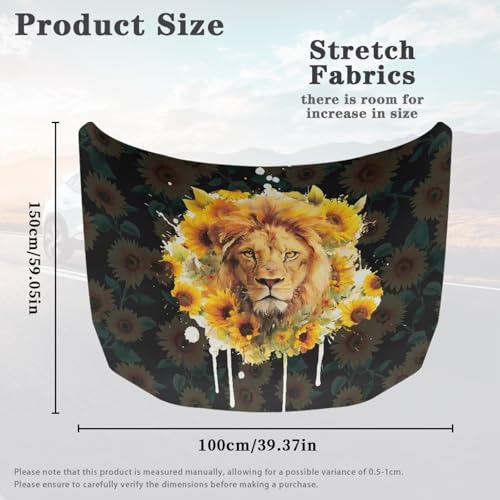 Image of Car Hood Cover Car Hood Protector Elastic Polyester Lion and Sunflower Automotive Exterior Accessories for Sedans SUV Trucks Pickup