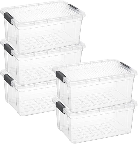 Superio Cajas de almacenamiento transparentes con tapas, contenedores de plástico sin BPA de 28.5 cuartos de galón, contenedores para organizar,