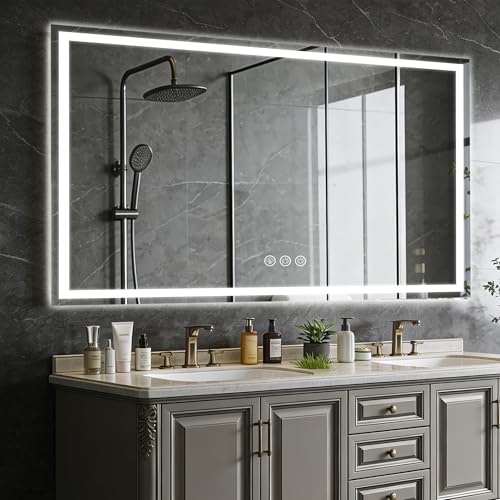 Ratsamee Espejo Baño con Luz 80x120cm Espejos de con LED con Antivaho Regulable 3 Colores Luz Función