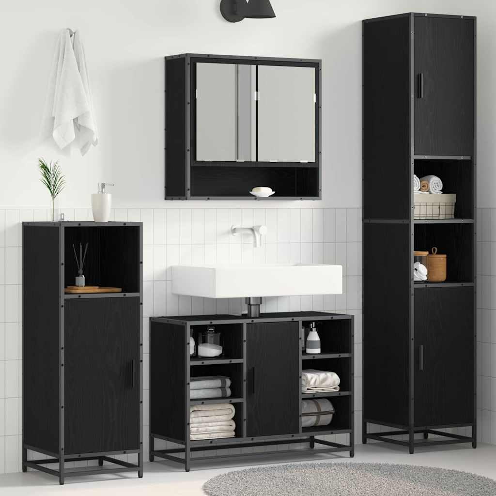 Juego de muebles de baño para solucionar la falta de espacio con armario de roble negro