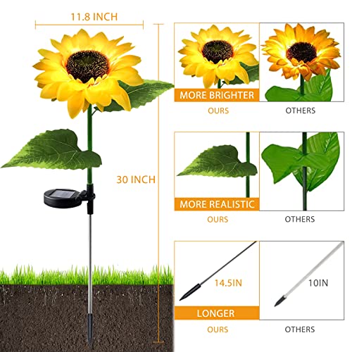 Image of Solar Outdoor Lights for Garden Decor, 2 Pack Waterproof Solar Powered Flowers Stake Lighting for Outdoor Decor, Sunflowers LED Light for Outside Garden Patio Pathway Yard Backyard Porch Lawn