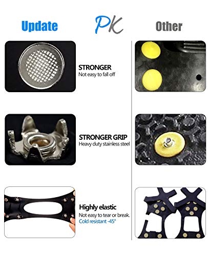 11 Spikes Crampons, Upgraded Version Stainless Steel Anti-Slip Microspikes, Ice Cleats Grips for Hiking Shoes and Boots, Hiking Fishing Walking Mountaineering (Black, Medium:Men(7-10)/EU:40-44)