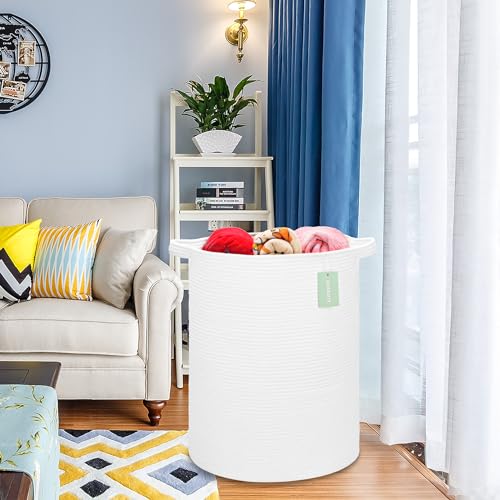 Image of Cotton Rope Basket for Girls Boys, 72L Tall Laundry Hamper, White