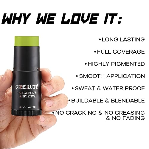 CCbeauty-Ogre-Green-Face-Paint-StickFace-Painting-KitProfessional-Body-PaintNon-Toxic-SFX-Makeup-For-Shrek-Disgust-Goblin-Halloween-Costume-CosplayFull-Coverage-Painting-Foundation-Makeup-Sponge