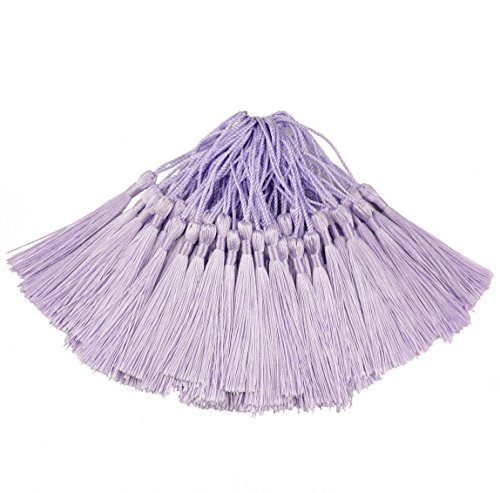 Image of 100pcs 13cm /5 Inch Silky Floss Bookmark Tassels with 2-Inch Cord Loop and Small Chinese Knot for Jewelry Making, Souvenir, Bookmarks, DIY Craft Accessory (Light Violet)