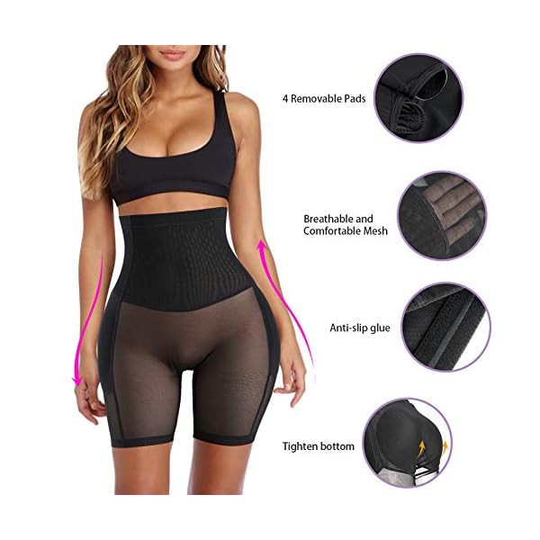 Irisnaya Women Shapewear Control Panties Body Shaper Butt Lifter Padded Hip Enhancer Seamless Underwear Hi- Waist Trainer Short (Large, Black)