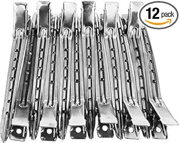 BOXO Professional Section Clips For Hair, Hair Section Clips For Hairdressing, Sectioning Clips For Women, Metal Silver, Set Of 12