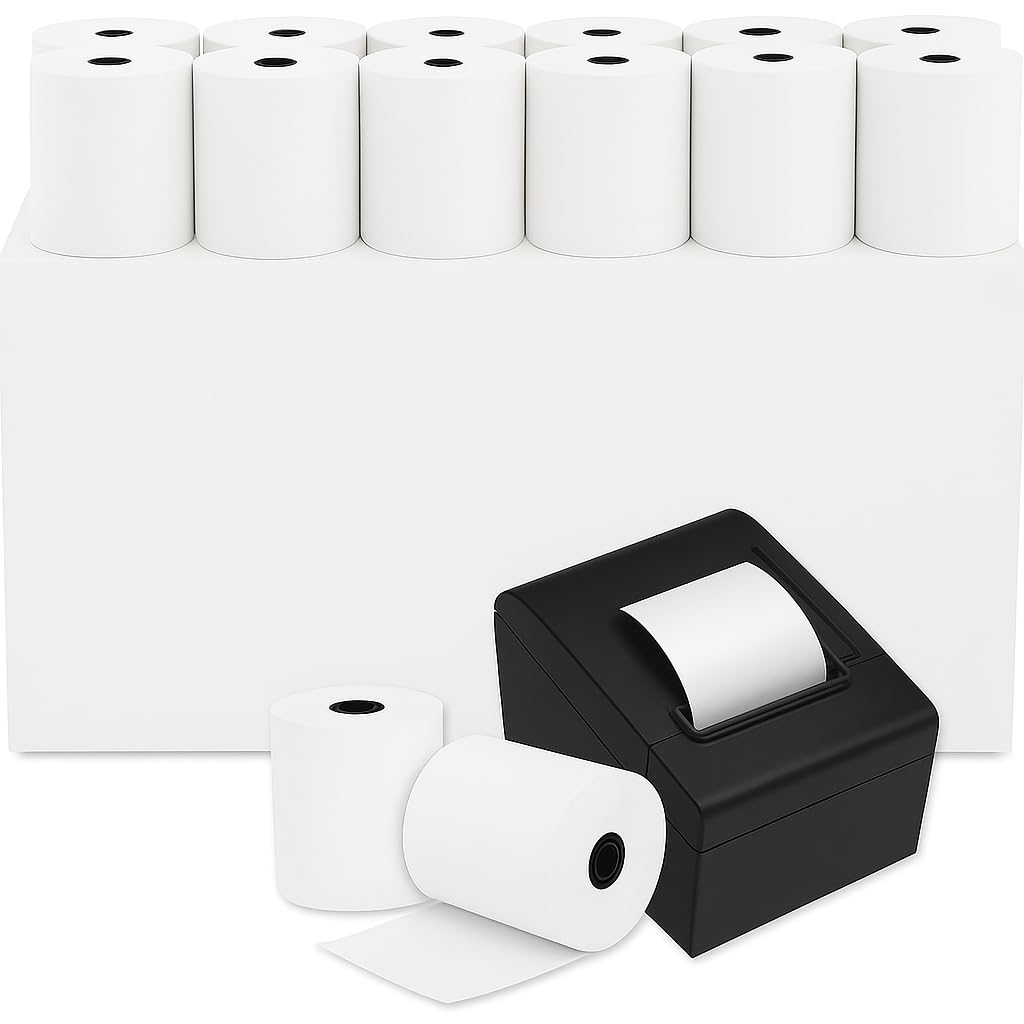 Rollo de Papel Térmico 80x80 mm | Caja de 50 Unidades | Papel Térmico para Impresora TPV, Registradora y Tickets de calidad Sin BPA y con Canuto de Cartón | Ideal para Hostelería y Comercio