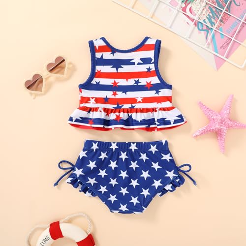 Image of HAPPYMA Baby Swimsuit Toddler Girl Bathing Suit Summer Stripe Bikini Set Beach Two Piece Swim Wear