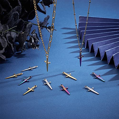 UNICRAFTALE about 18Pcs 3 Colors Sword Pendants 27.5mm Stainless Steel Dagger Charms Hypoallergenic Punk Earring Sword Charms Metal Bracelets Charm for DIY Jewelry Making - Image 2