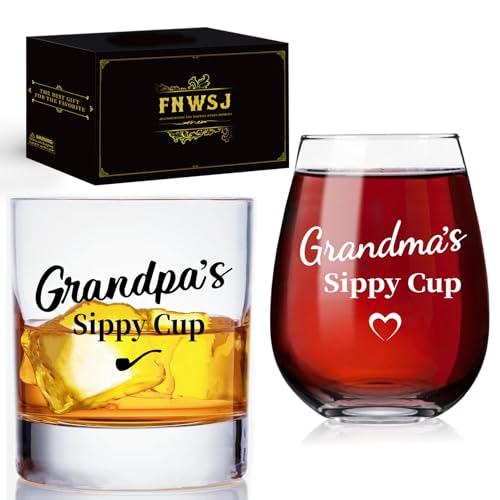 Personalized Grandma and Grandpa Wine Glass Set | 15oz...