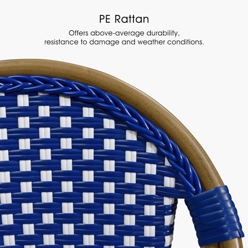 Image of PURPLE LEAF French Bar Stool Set of 4 Bamboo Print Finish Patio Bar Stools with Back Rattan Bar Chairs Wicker Bar Height Stool 30 inch with Footrest Kitchen Island Stools Outdoor Barstool Royal Blue