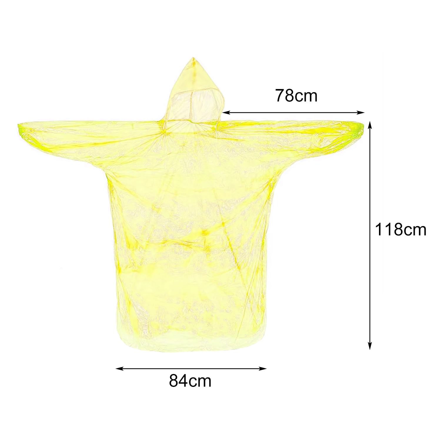 Regenponcho mit Kapuze Transparent Gelb Wiederverwendbar Einheitsgröße Damen Herren
