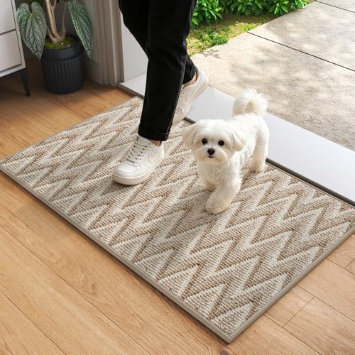 Image of Indoor Door Mat 17x30, Dirt Resistant & Absorbent Doormat for Entryway Inside, Non-Slip Rubber Backing Front Door Mat Indoor Entrance, Low-Profile, Washable, Brown