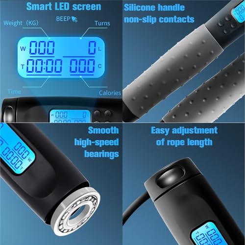 Uten Cuerda para Saltar, con Temporizador y Contador de Calorías, Cuerda para Saltar Inalámbrica, Longitud Ajustable, 3m, Mango Antideslizante, para Fitness, Entrenamiento - Imagen 3