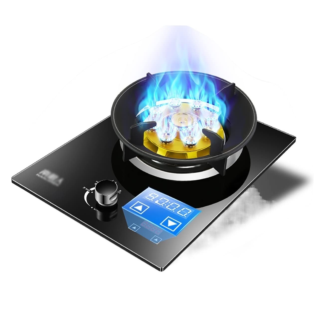 Gas Hob Built-In Gas Cooktop 5.2Kw Glass Cooker Hob 1 Burner, With Zinc Alloy Knob &amp; Flame Failure Protection (E NG) (Black LPG)