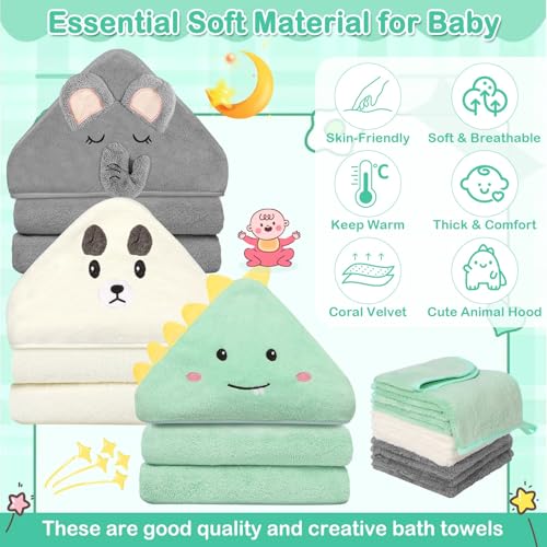 Image of Sublaga 12 Pcs Baby Towels and Washcloths Set, 3 Pcs Baby Bath Towels & 8 Pcs Washcloths Set, Cute Baby Towels, Ultra Absorbent Soft Newborn Bath Essentials Gifts for Boys & Girls