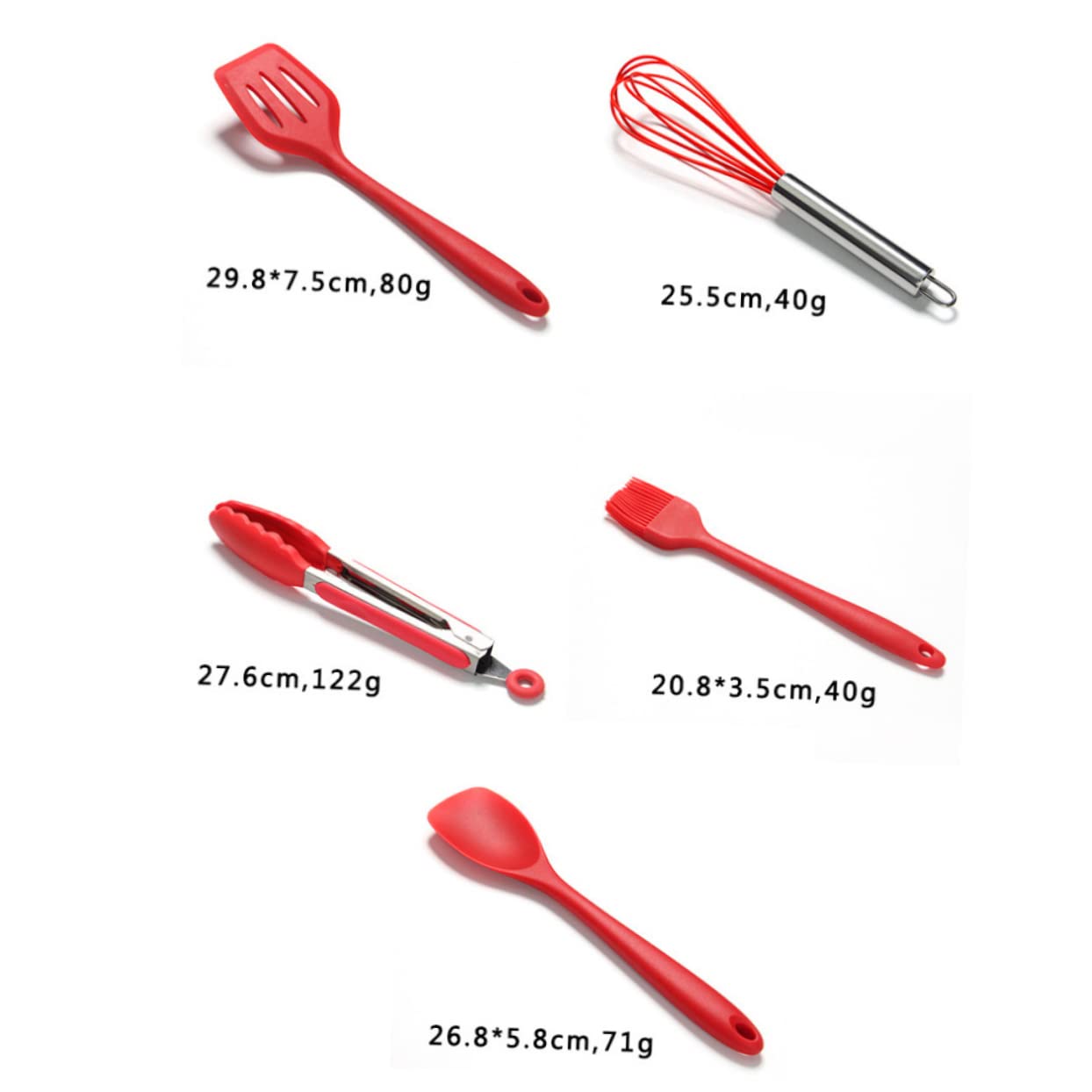 COLLBATH 10 Stück Silikon Küchenutensilien in Rot für Küche | Nylonkern, Antihaft Oberfläche, Spülmaschinengeeignet, mit Eierschaber, Löffel, Spatel und Pinsel